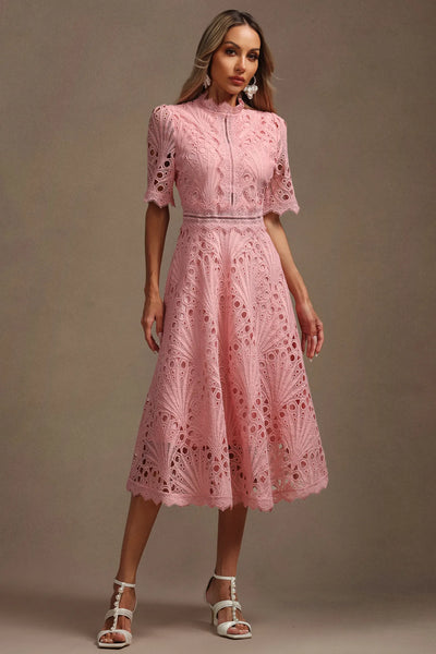 Lzada Kısa Kollu Dantelli Midi Elbise