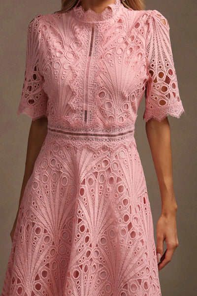 Lzada Kısa Kollu Dantelli Midi Elbise