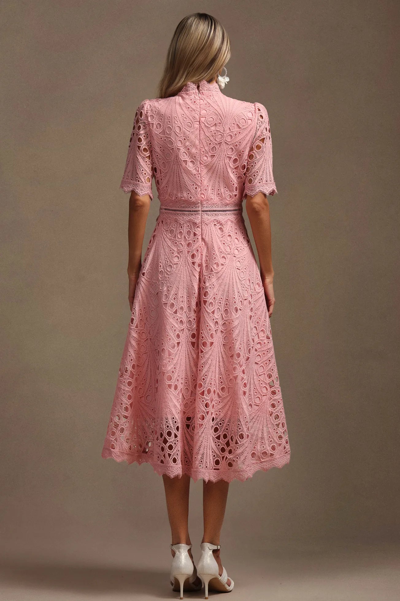 Lzada Kısa Kollu Dantelli Midi Elbise