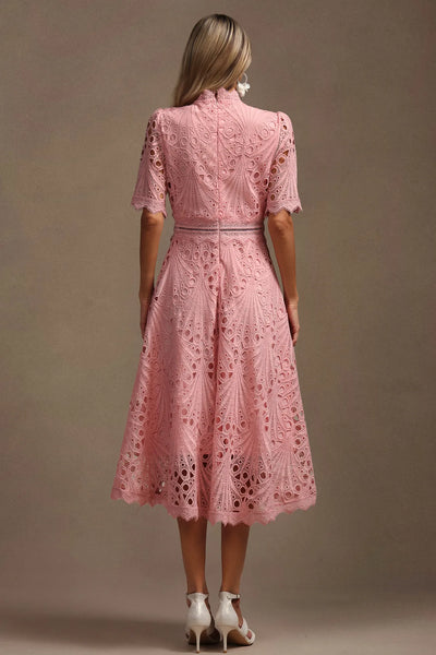 Lzada Kısa Kollu Dantelli Midi Elbise