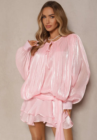 Dekia Uzun Kollu Hollow Out Volanlı Mini Elbise