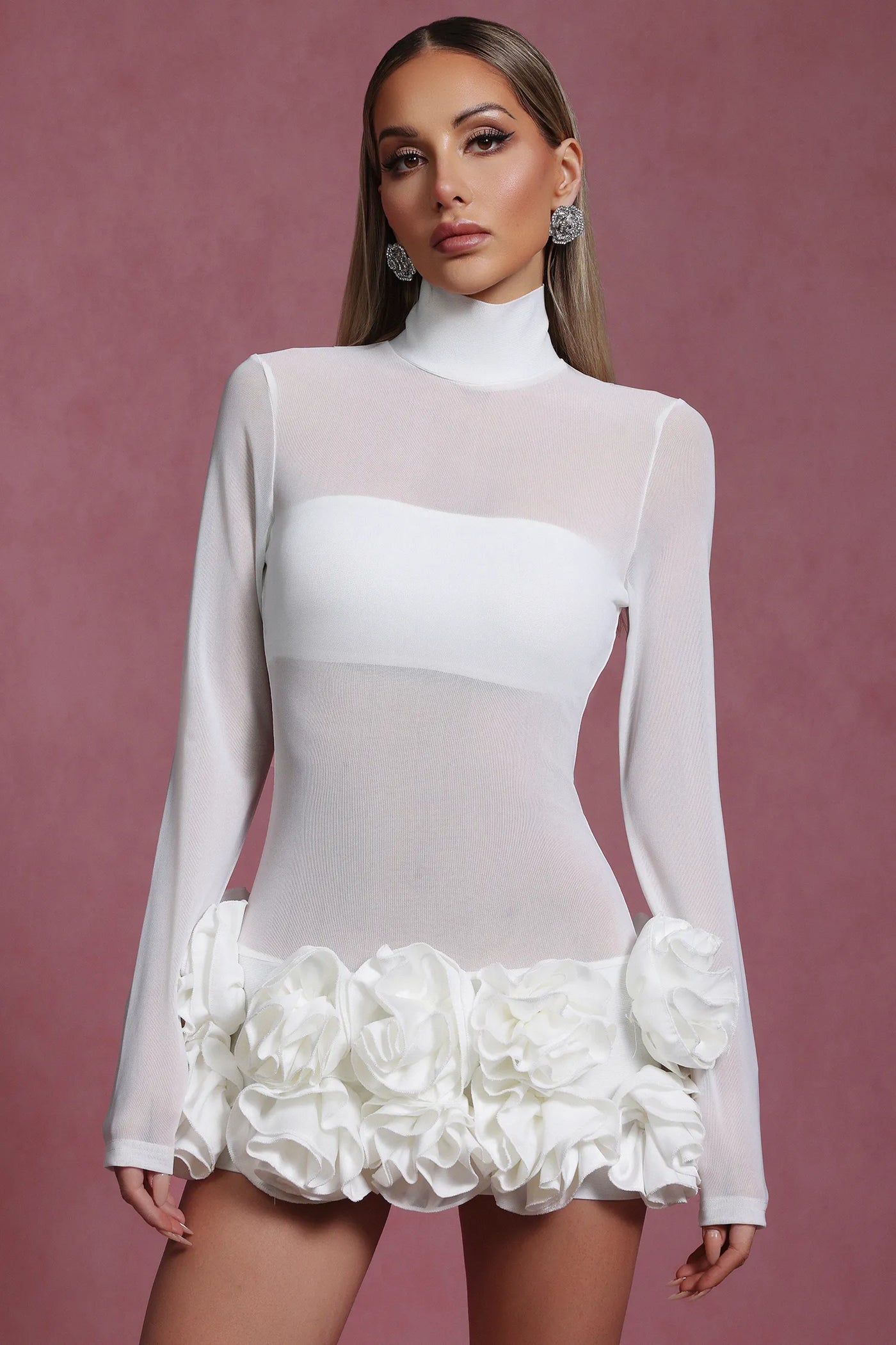 Halasa Uzun Kollu Çiçekli Mini Elbise