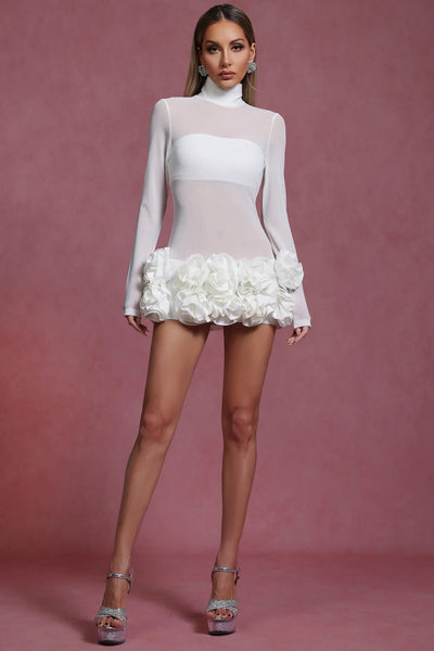 Halasa Uzun Kollu Çiçekli Mini Elbise