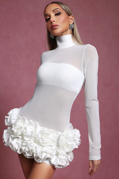 Halasa Uzun Kollu Çiçekli Mini Elbise