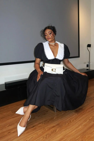 Athena Doll Yaka Puf Kollu Midi Elbise