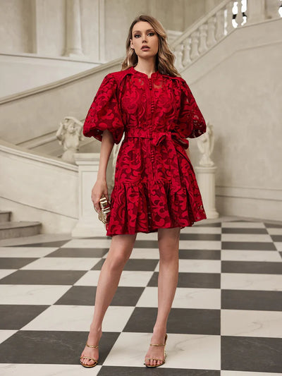 Galdris Puf Kollu Baskılı Mini Elbise