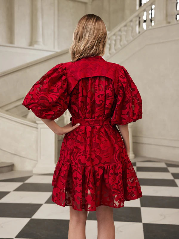 Galdris Puf Kollu Baskılı Mini Elbise