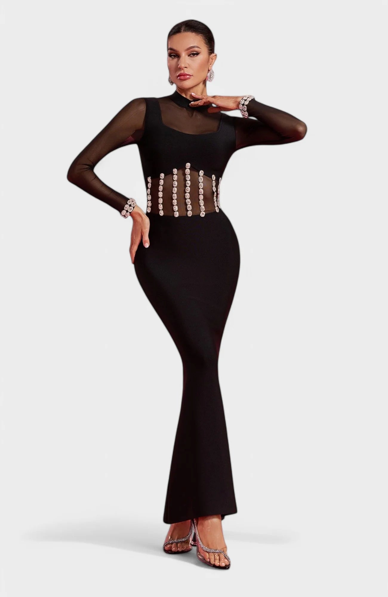 Aviva File Taşlı Bandaj Uzun Elbise