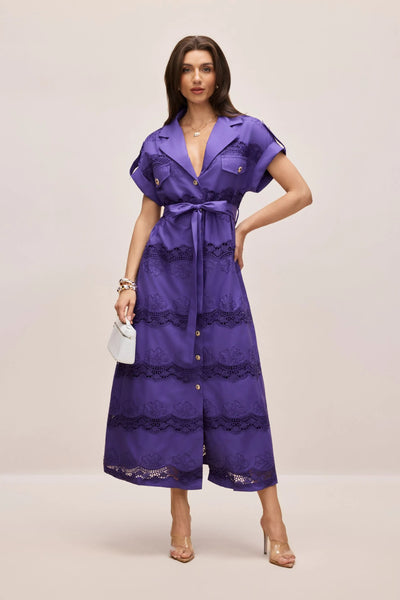 Mora Kısa Kollu Dantel Uzun Gömlek Elbise