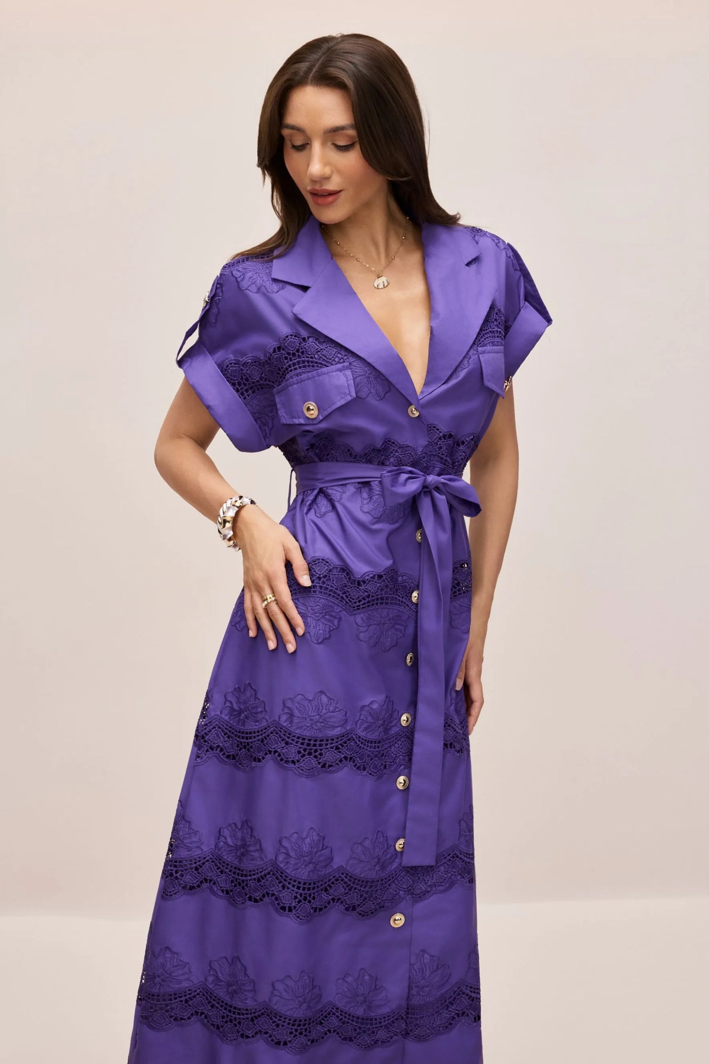 Mora Kısa Kollu Dantel Uzun Gömlek Elbise