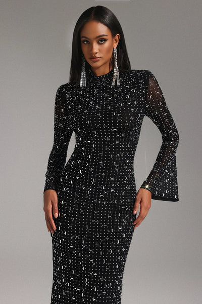 Eurien Choker Uzun Kollu Elmas Maxi Elbise