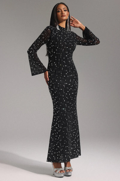 Eurien Choker Uzun Kollu Elmas Maxi Elbise