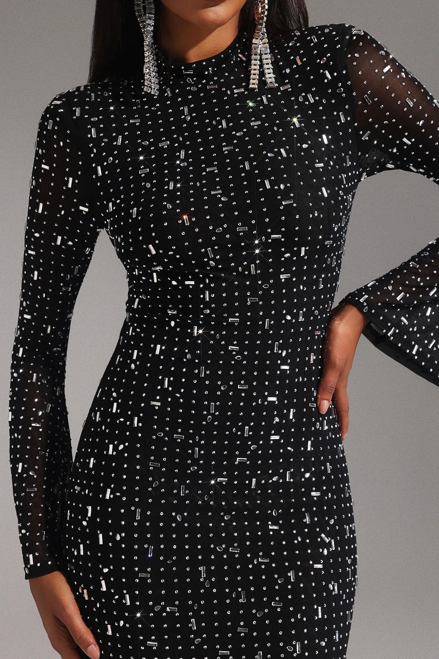 Eurien Choker Uzun Kollu Elmas Maxi Elbise