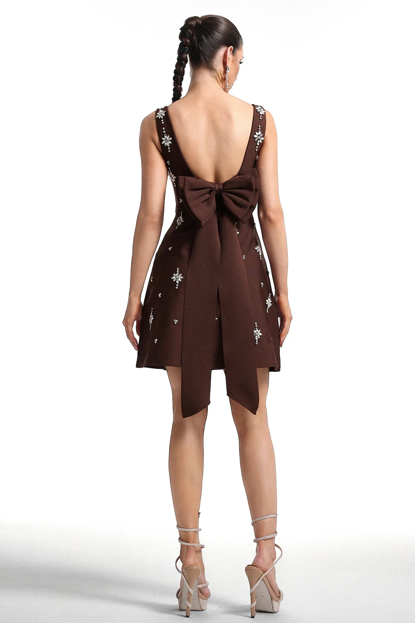 Xaver Kare Yakalı Taşlı Bandaj Uzun Elbise