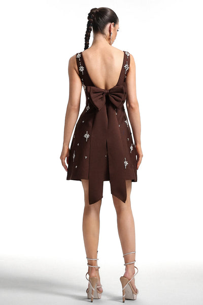 Xaver Kare Yakalı Taşlı Bandaj Uzun Elbise