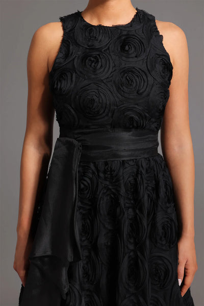 Runa Yuvarlak Yaka Çiçekli Uzun Elbise