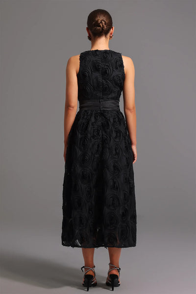 Runa Yuvarlak Yaka Çiçekli Uzun Elbise