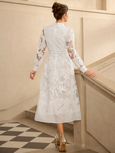 Dantelli Uzun Kollu Uzun Elbise