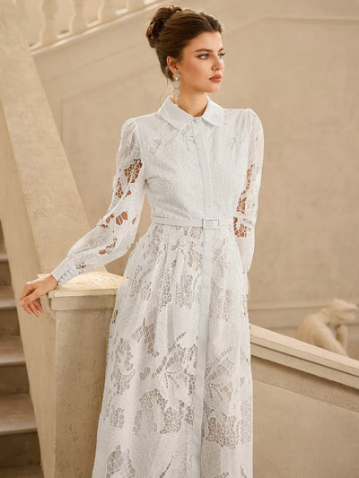 Dantelli Uzun Kollu Uzun Elbise