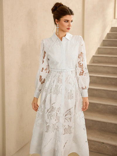 Dantelli Uzun Kollu Uzun Elbise