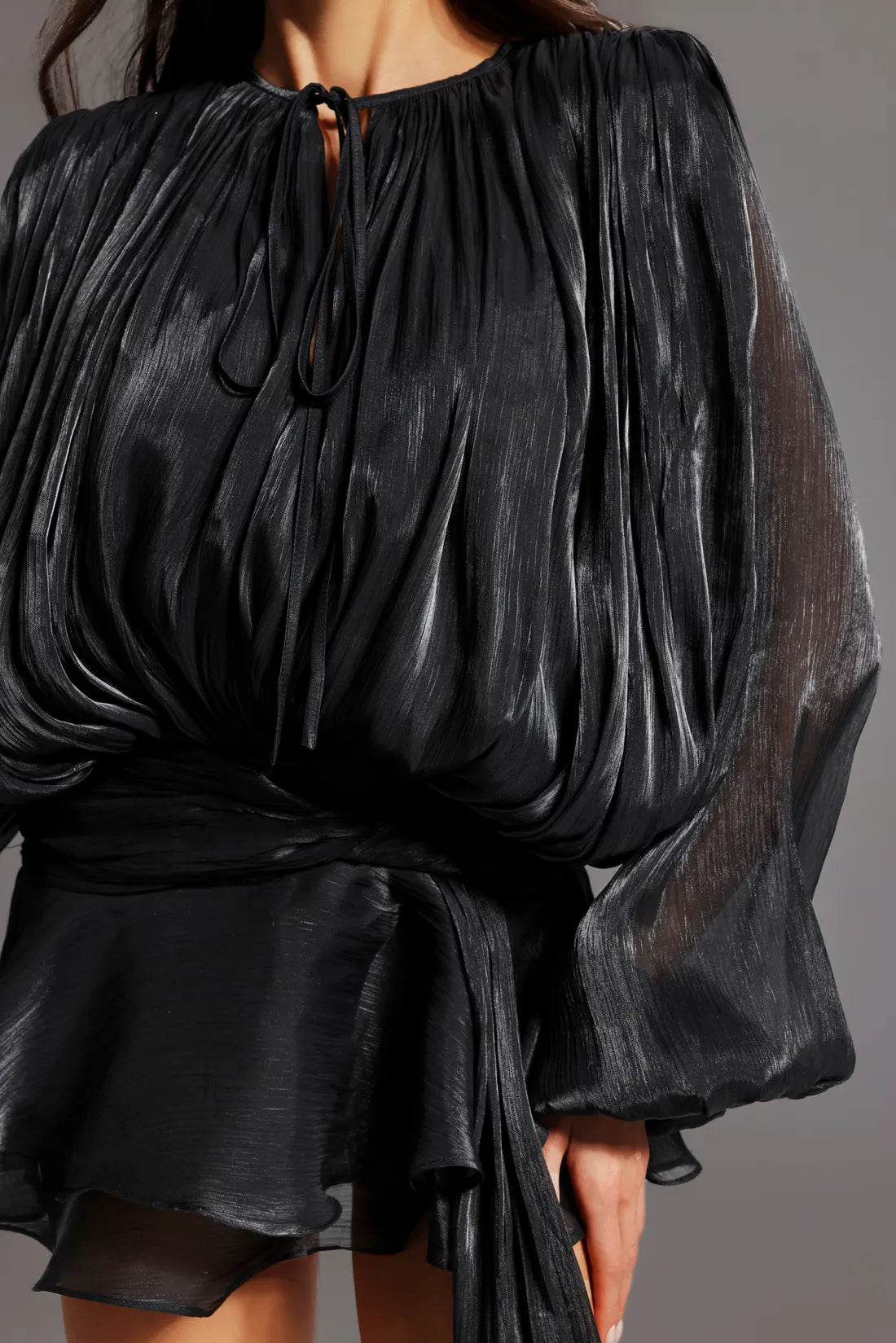 Yoland Uzun Kollu Bağcıklı Mini Elbise