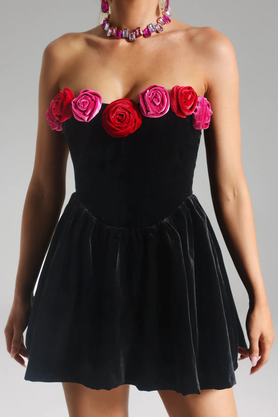 Finise Flowers Kadife Mini Elbise