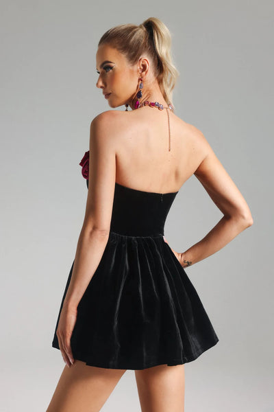 Finise Flowers Kadife Mini Elbise