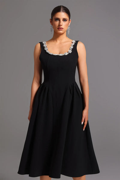 Demere Kolsuz Kare Yaka Elmas Midi Elbise