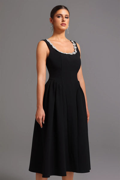 Demere Kolsuz Kare Yaka Elmas Midi Elbise