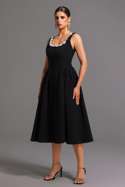 Demere Kolsuz Kare Yaka Elmas Midi Elbise