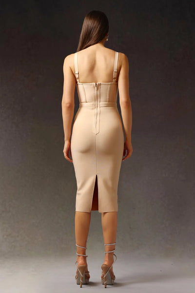 Euran Kolsuz Çiçekli Bandaj Midi Elbise