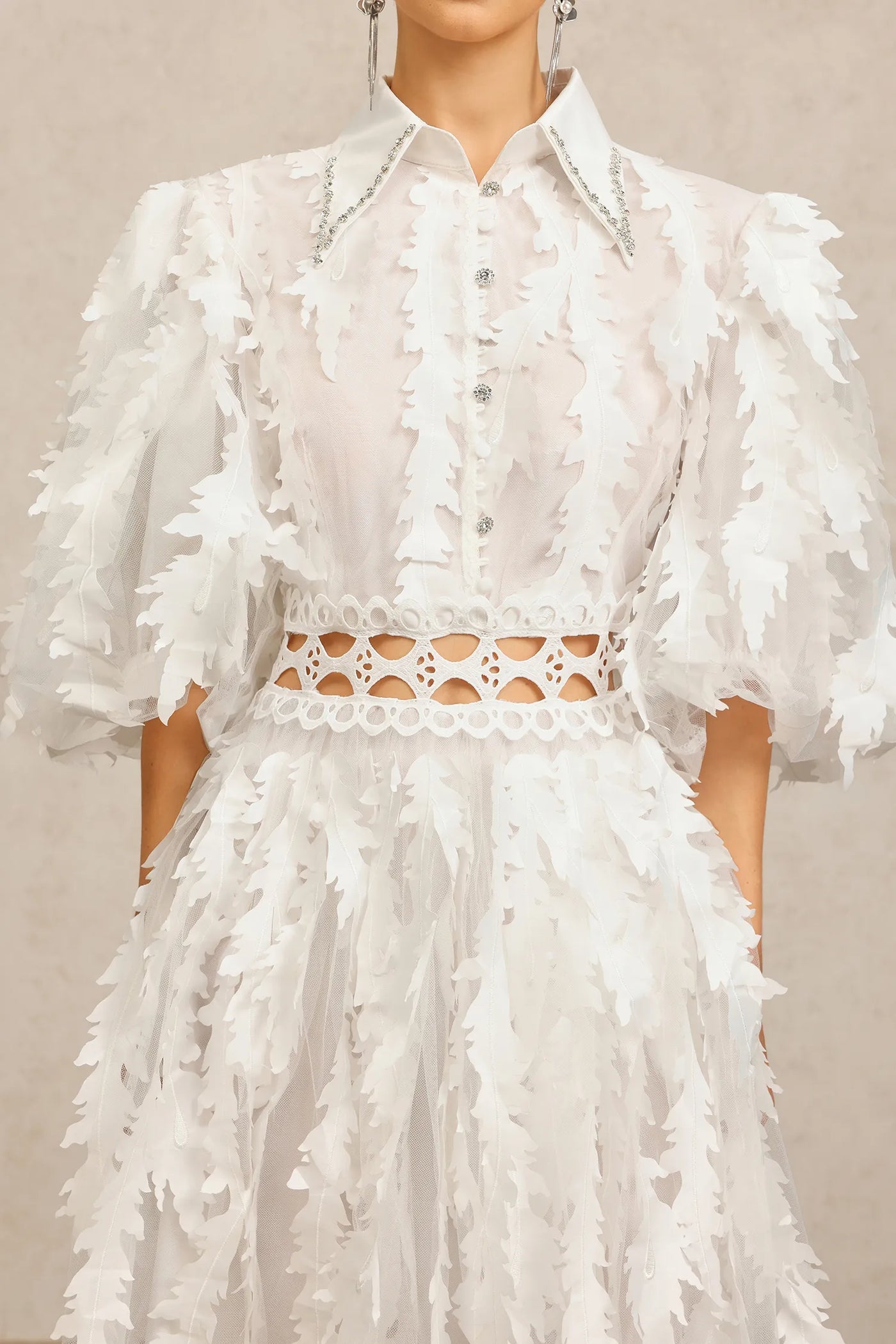 Yvonne Yakalı Dirsek Kollu Katlı Uzun Elbise