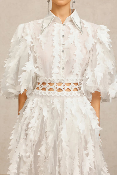 Yvonne Yakalı Dirsek Kollu Katlı Uzun Elbise