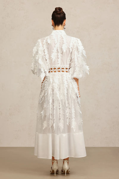 Yvonne Yakalı Dirsek Kollu Katlı Uzun Elbise