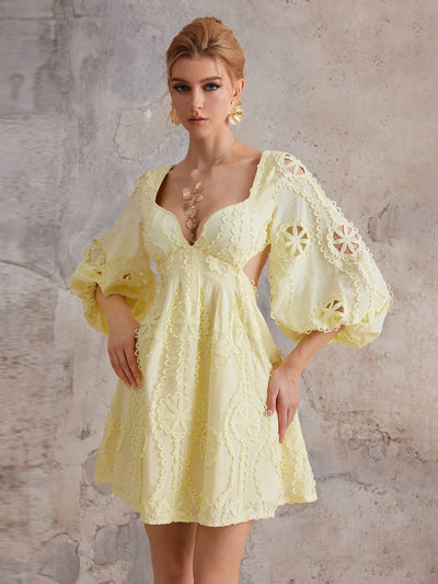 Balon Kollu Dantel Mini Elbise