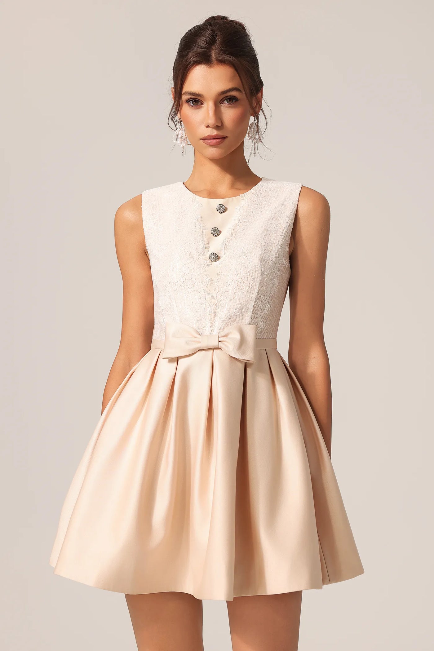 Frances Yuvarlak Yaka Kolsuz Çiçekli Dantel Mini Elbise