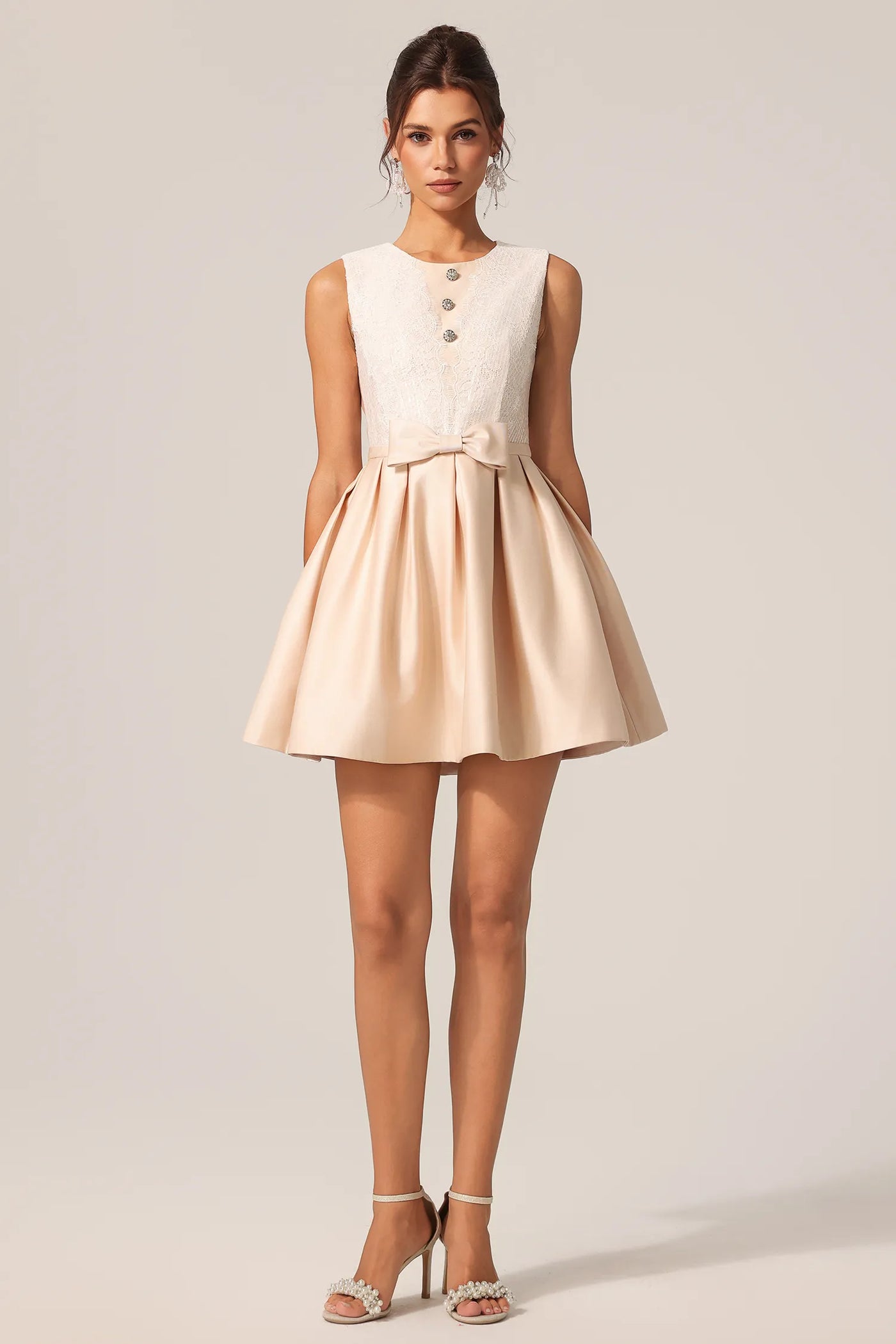 Frances Yuvarlak Yaka Kolsuz Çiçekli Dantel Mini Elbise