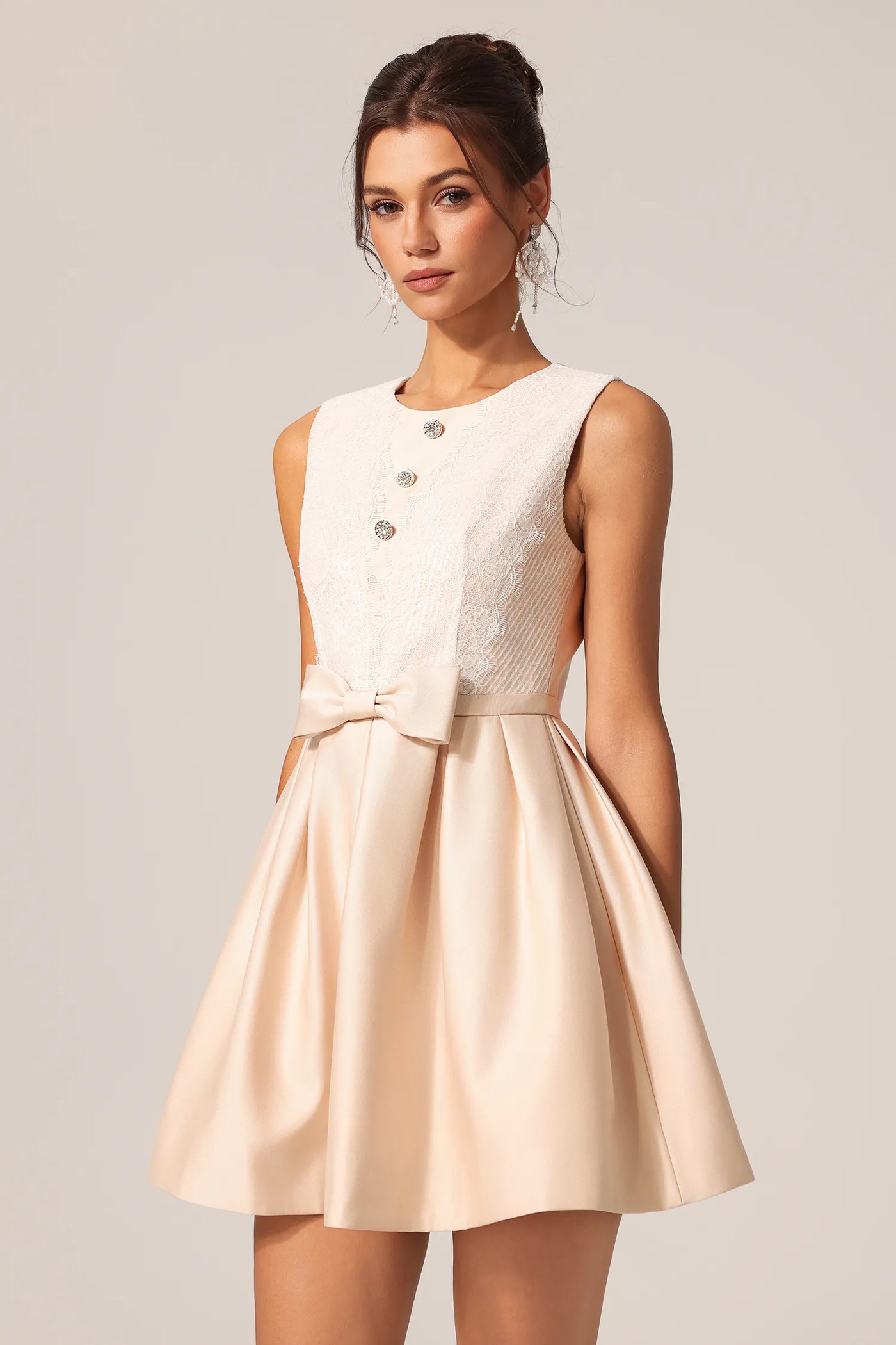 Frances Yuvarlak Yaka Kolsuz Çiçekli Dantel Mini Elbise