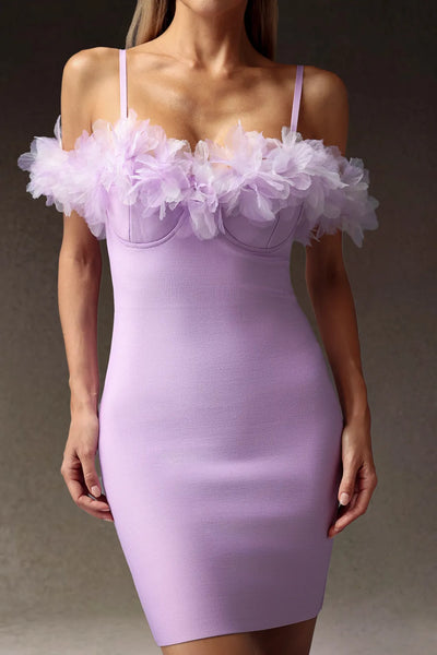 Verney Kolsuz Omuzdan Açık Çiçekli Bandaj Mini Elbise