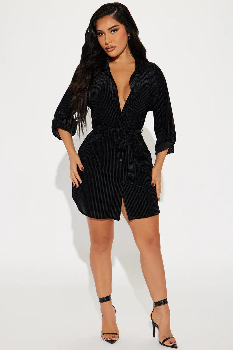 Jenni Velvet Mini Gömlek Elbise