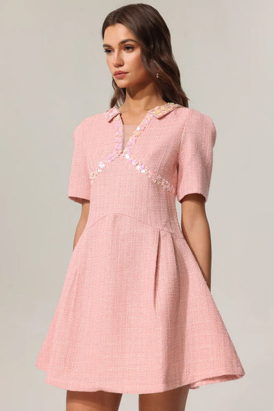 Didu V Yaka Kısa Kollu Mini Elbise