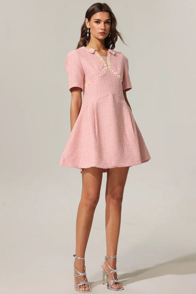 Didu V Yaka Kısa Kollu Mini Elbise