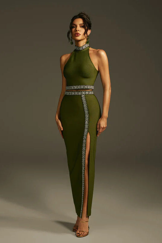 Landri Halter Yaka Kristal Bandaj Etek Takımı