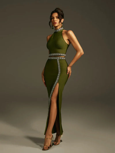 Landri Halter Yaka Kristal Bandaj Etek Takımı