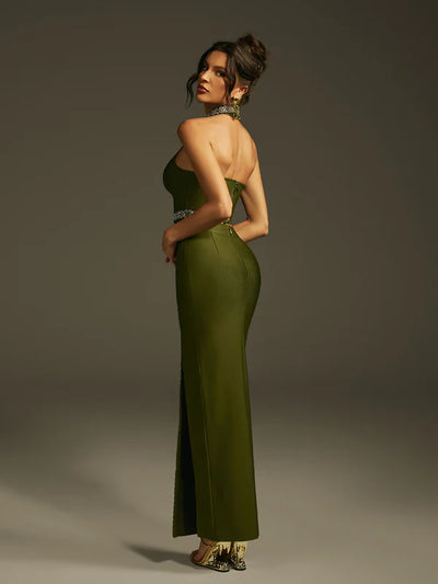 Landri Halter Yaka Kristal Bandaj Etek Takımı