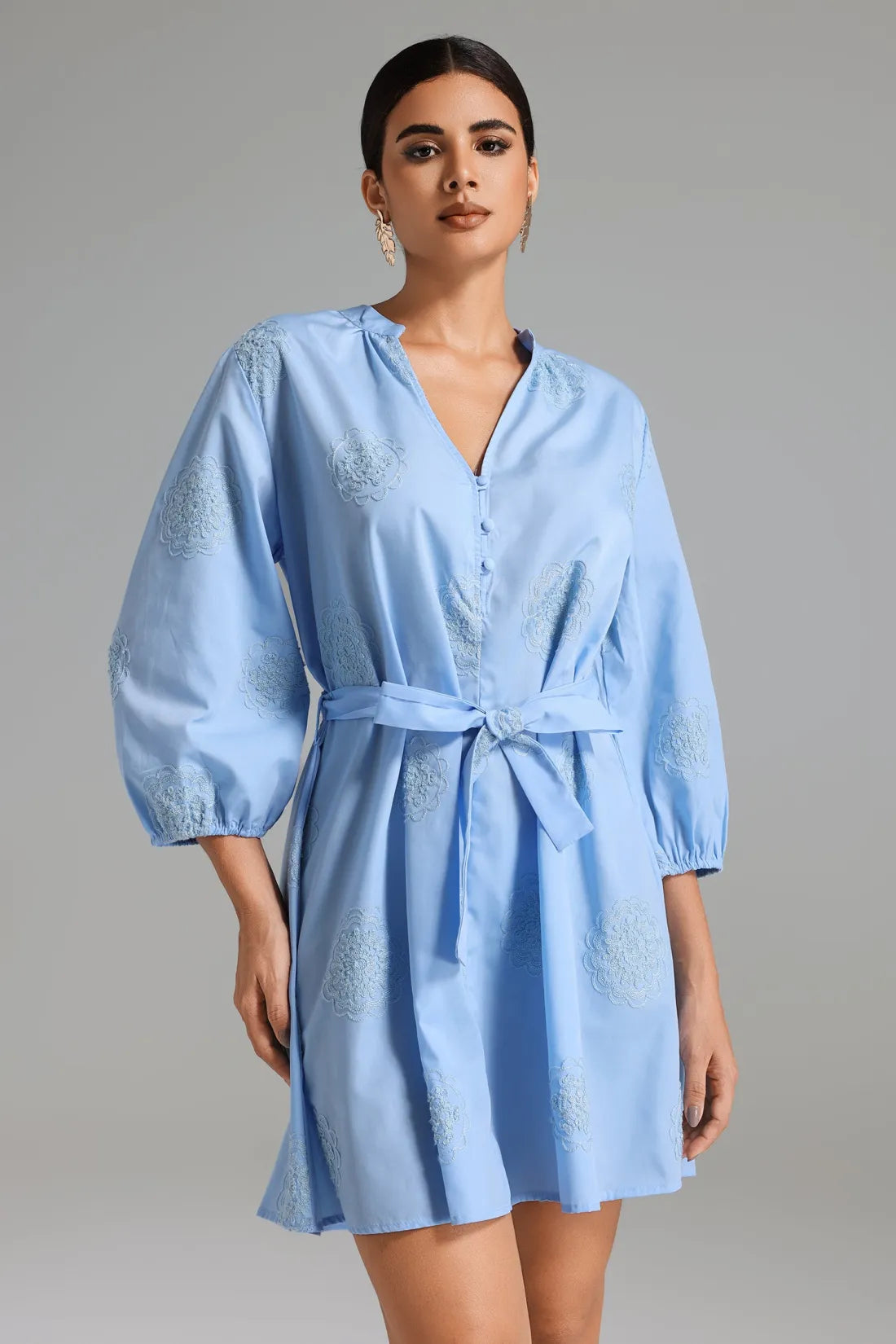 Lionce İşlemeli Kemerli Elbise