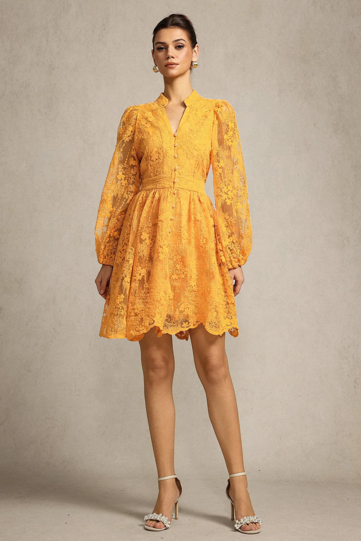 Mignon Nakışlı Dantel Mini Elbise