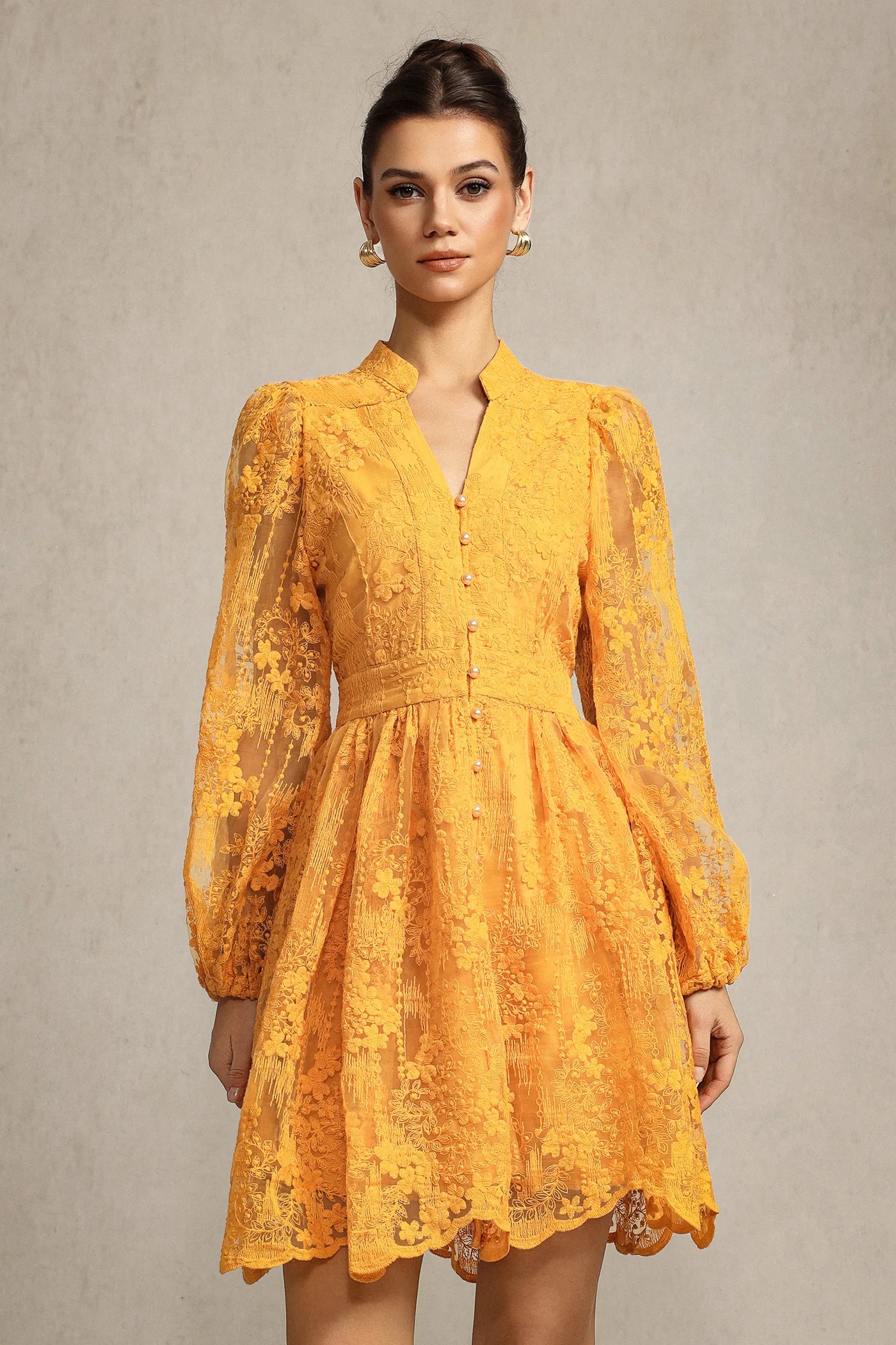 Mignon Nakışlı Dantel Mini Elbise