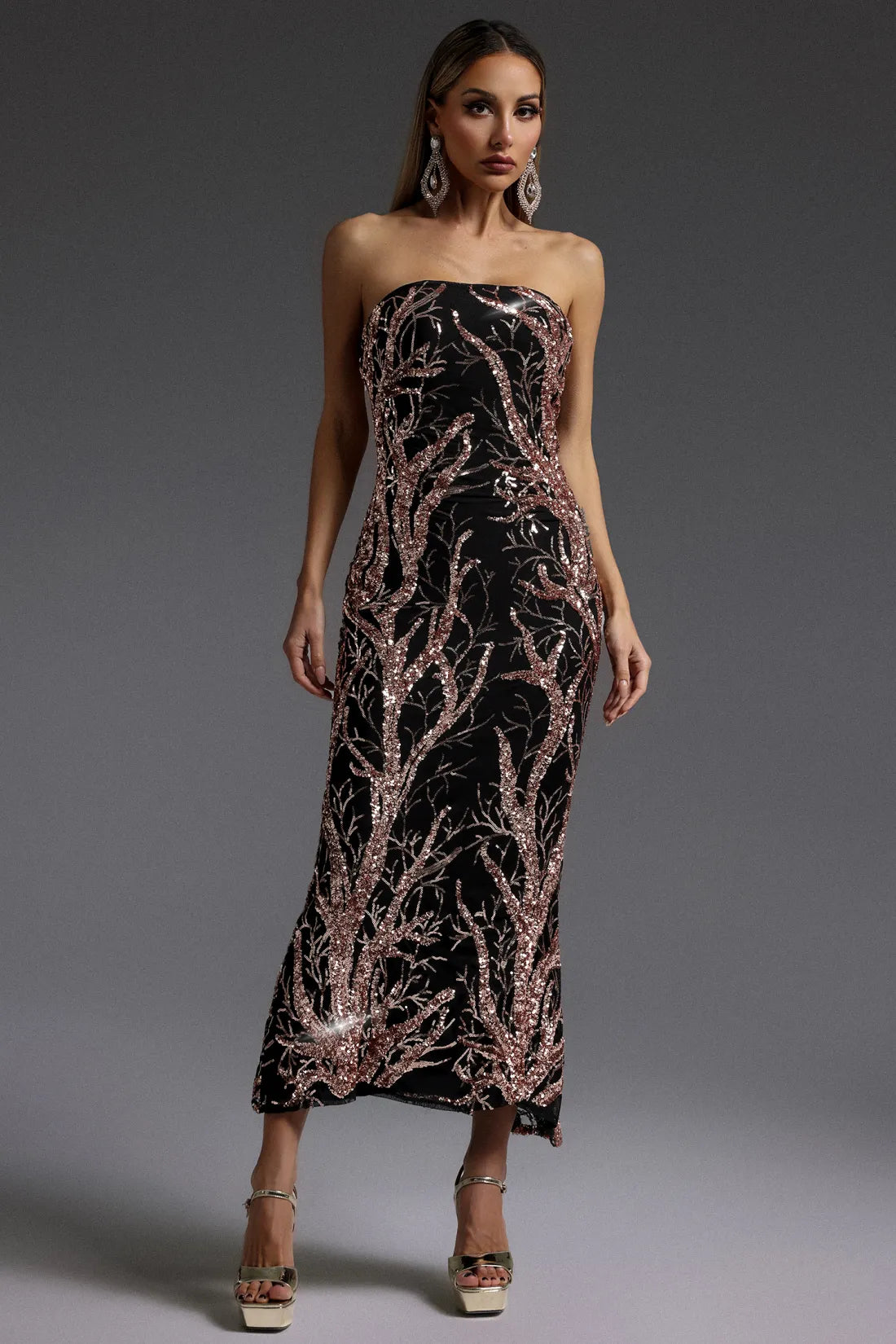 Kaylee Sleeveless Sequin Uzun Elbise