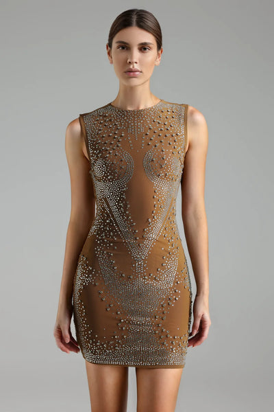 Leah Diamond Setting Kolsuz Mini Elbise